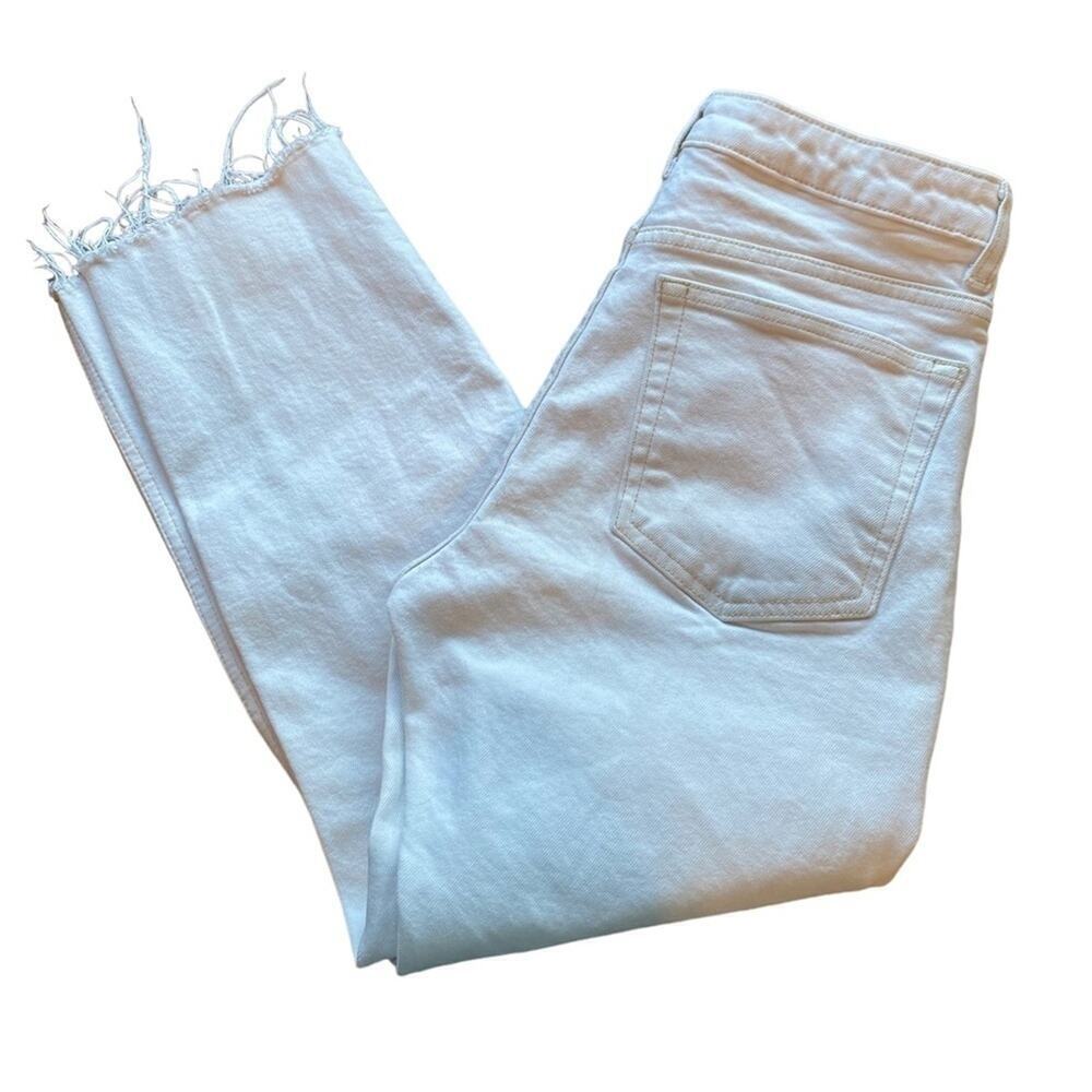 Topshop White Distressed Straight Raw Hem Jeans Size 28